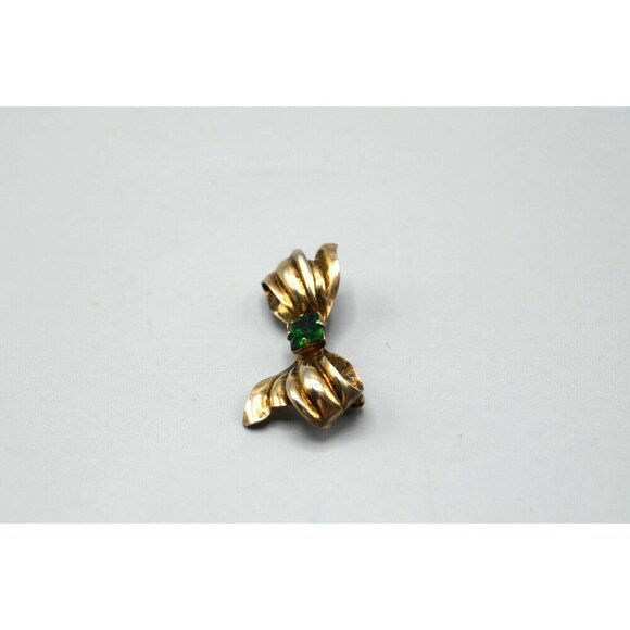 Sterling Silver Bow Brooch w Green Gem Bond Boyd Sterling Stamp 1.5" 3.6g - Picture 2 of 10